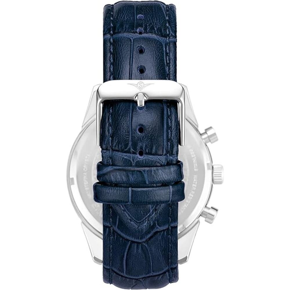 Stuhrling Original Rialto 3975L Chronograph Watch 44mm Stainless Steel Blue Dial - Picture 2 of 13